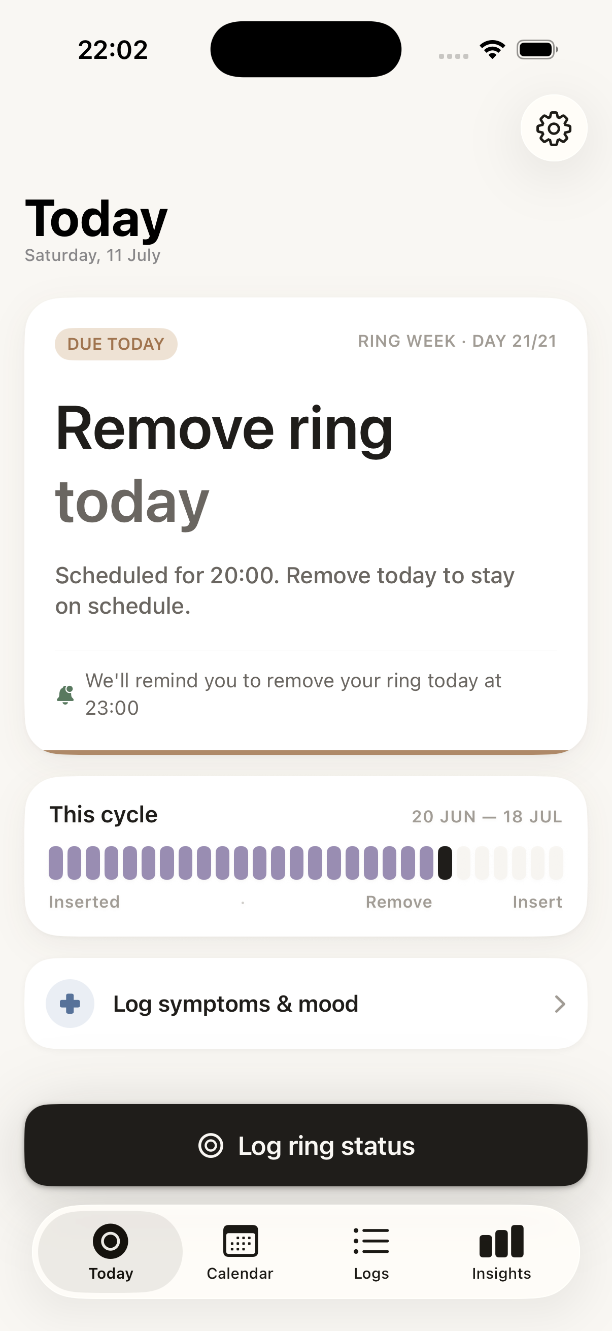 Circle's Today screen with the countdown card and protection status